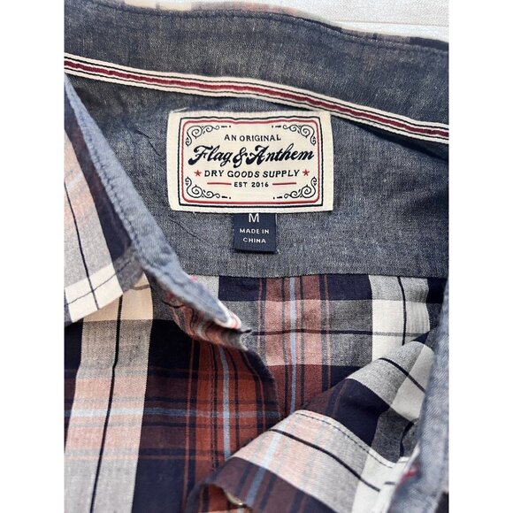 Flag & Anthem Mens Plaid Shirt Button Up Medium Navy Red White Long Slv - Picture 6 of 12